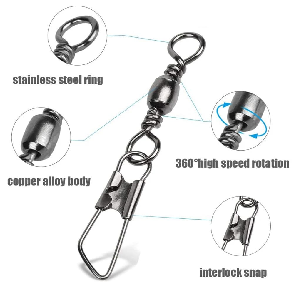 50 snaps swivel pêche mer inox haute résistance connecteurs ligne baril sécurité accessoires