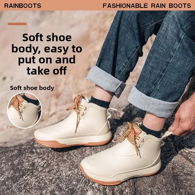 Bottes de pluie couple mode casual lacets étudiants polyvalentes loisirs travail - Chaussures eau pêche femme