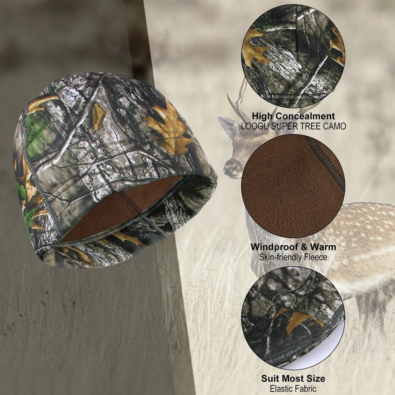 Couvre-chef thermique camouflage pêche hiver anti-vent polaire extensible