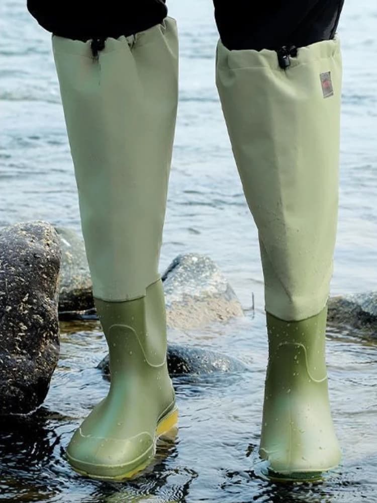 Bottes de pêche imperméables résistantes à lacets pour hommes - Design large bout des orteils et économique
