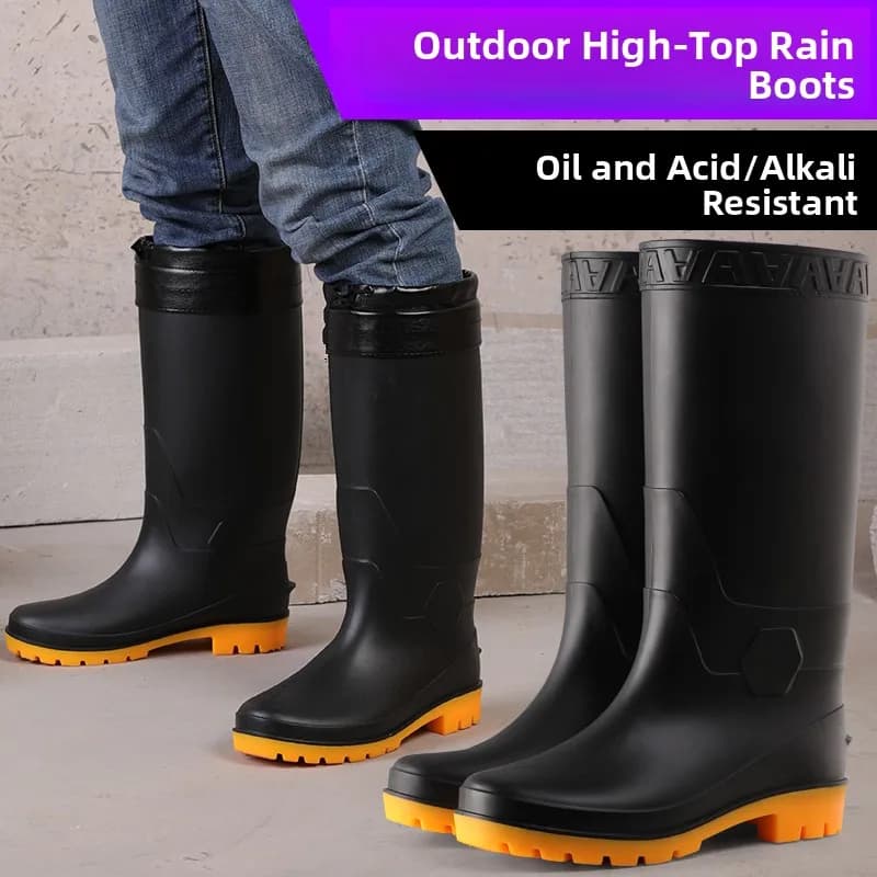 Bottes de travail homme hautes antidérapantes résistantes pluie semelle large chantier pêche