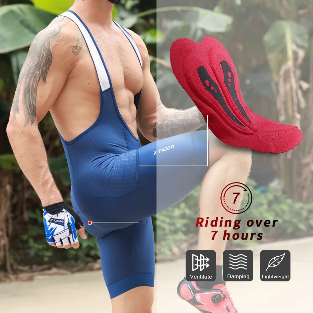 Short de cyclisme longue distance X-TIGER homme avec mousse haute densité - Rembourrage 5 cm et grip