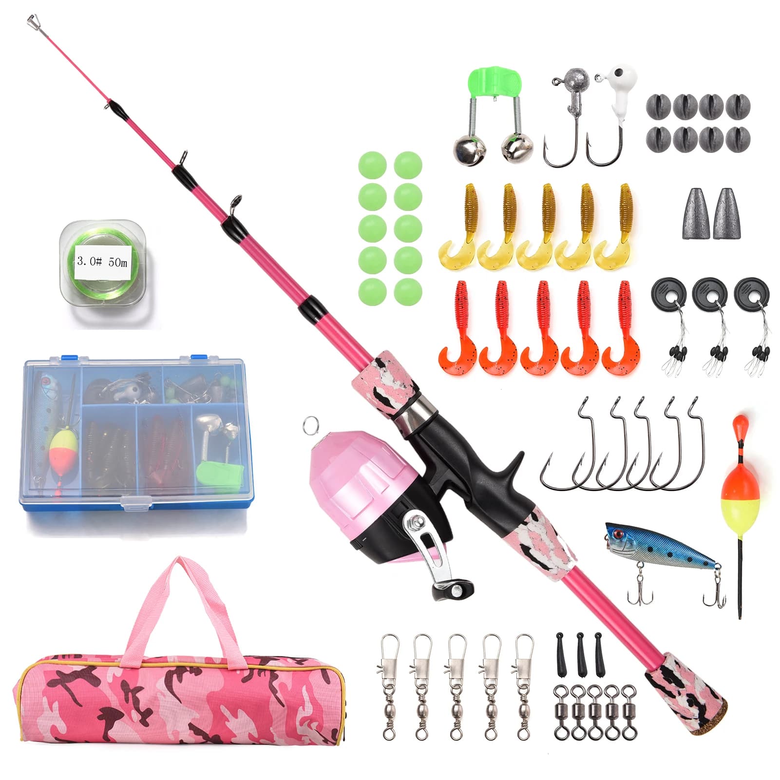 Kit pêche enfant canne et moulinet combo télescopique 1.2m/1.5m avec leurres et accessoires, complet