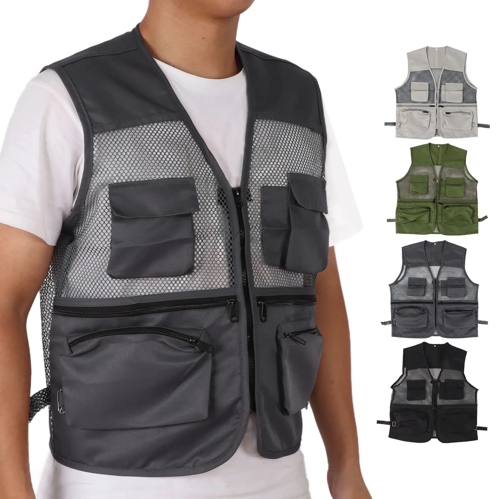 Veste de pêche militaire respirante avec multiples poches pour activités de plein air