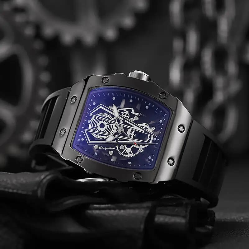 Montre homme grand cadran quartz avec bracelet silicone - Montre sport décontractée pour activités pêche