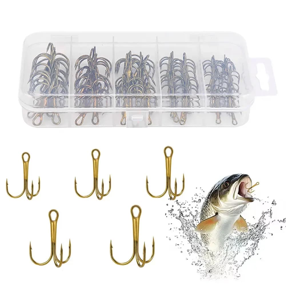 Hameçons triples 80 pièces acier carbone haute résistance pour pêche eau douce et mer