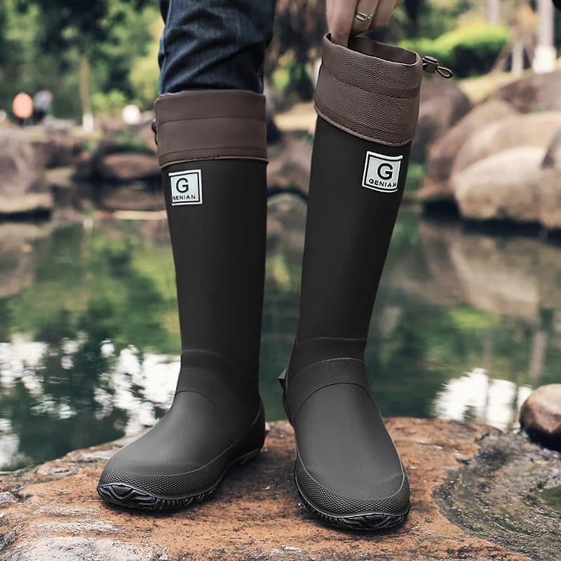 Bottes de pluie mode hommes hautes étanches antidérapantes couple style pêche extérieur chaussures techniques