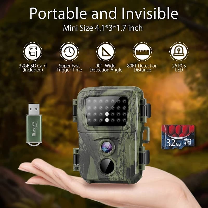 Pack 2 mini caméras de piste 20MP 1080P - Vision nocturne détection mouvement étanche chasse surveillance faune