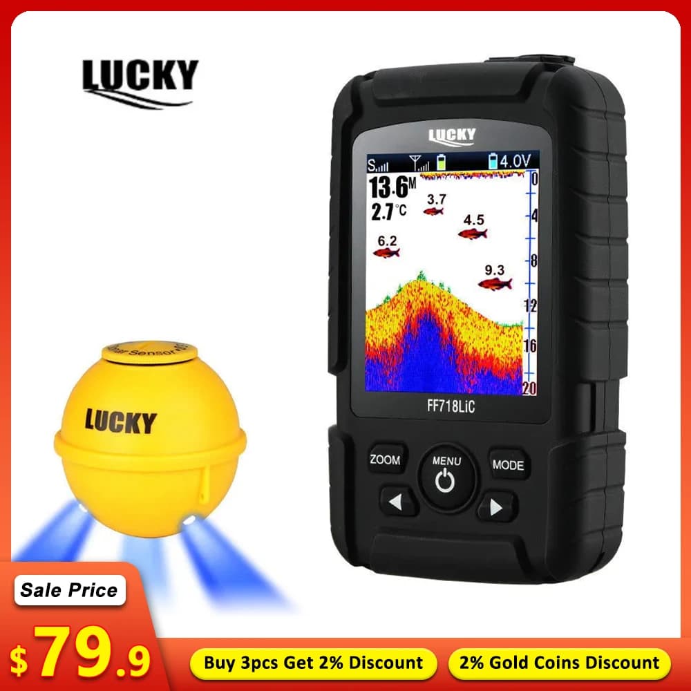 Sonar de pêche sans fil Lucky FF718LIC-WLA écran couleur détecteur poissons portable 45m batterie rechargeable