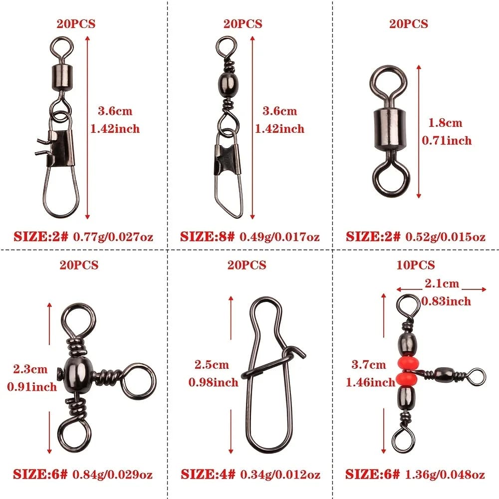 Kit 140 pièces émerillons et snaps pêche - Émerillons à billes, connecteurs triples et clips
