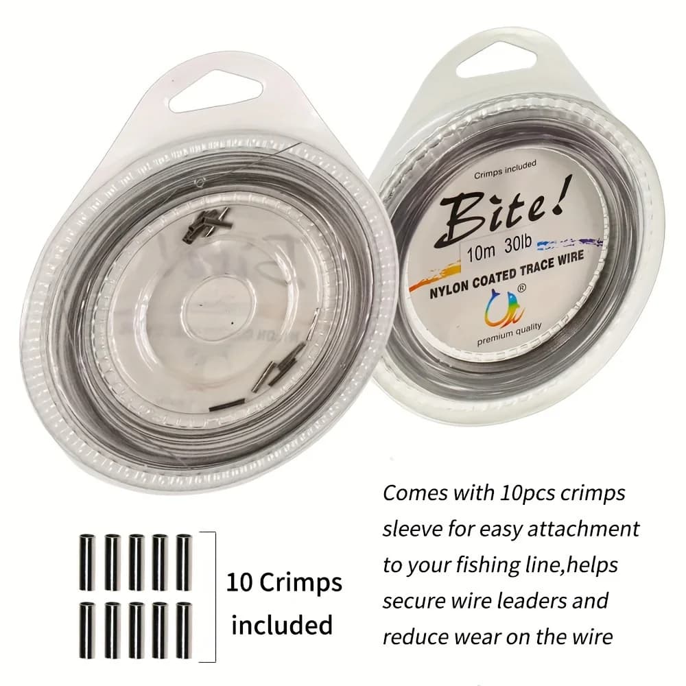 Leader acier pêche mer 10m X7 nylon : 2 fils 0.2-1mm pour bar et gros carnassiers (5-150LB)