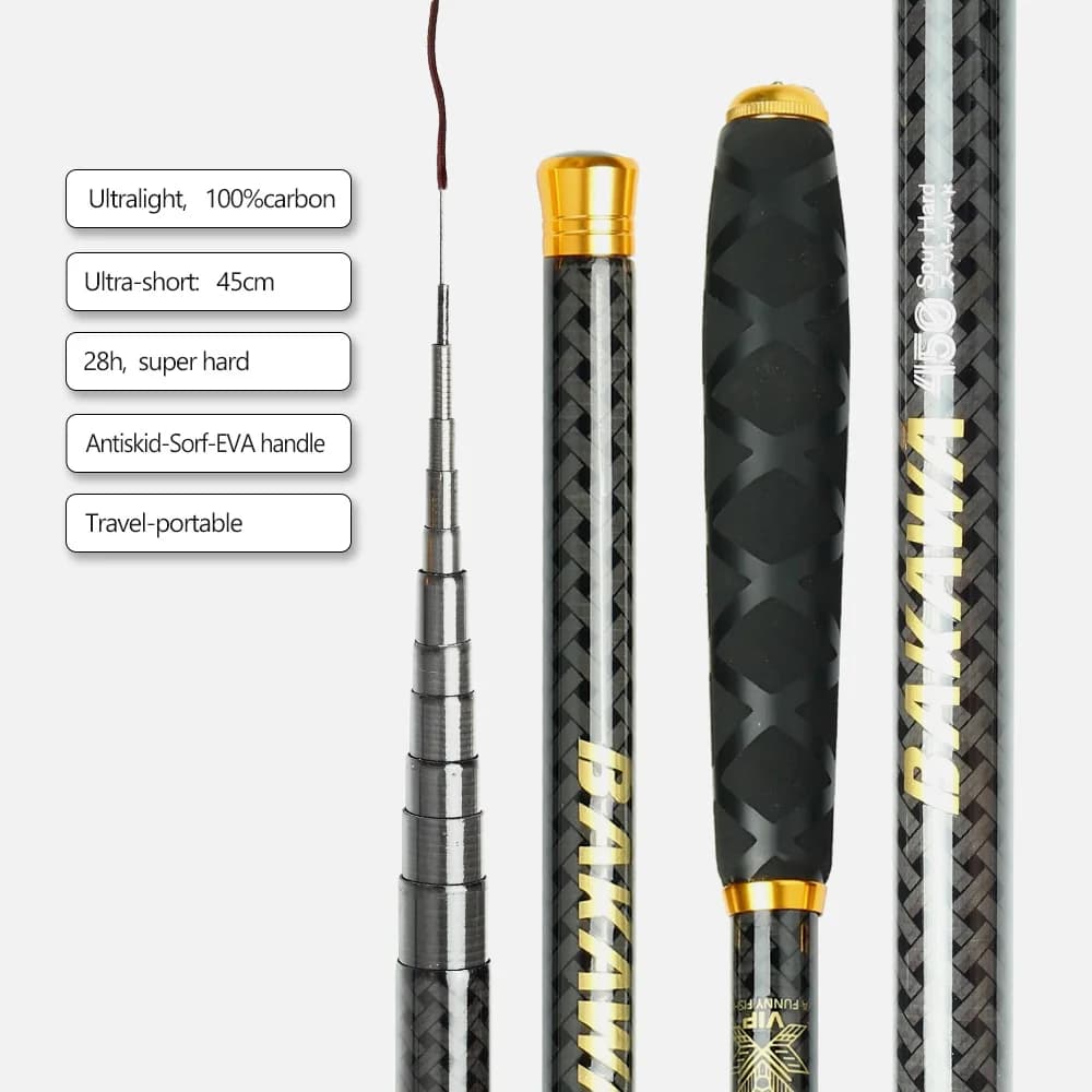 Canne à pêche BAKAWA Ultralight Carbon 1.8M-7.2M télescopique portable pour voyage et pêche en eau douce