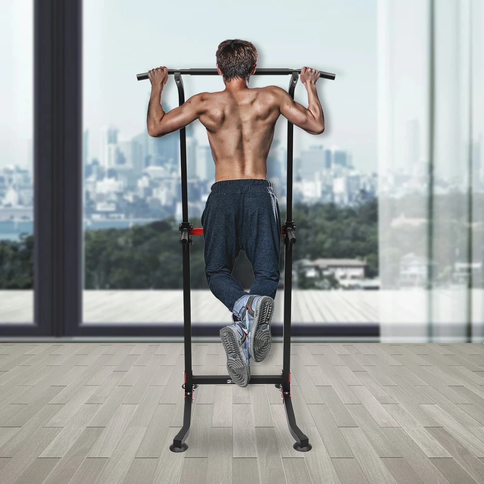 Station d'entraînement multi-fonctions pour tractions - Capacité 150kg réglable en hauteur - Matériel fitness solide