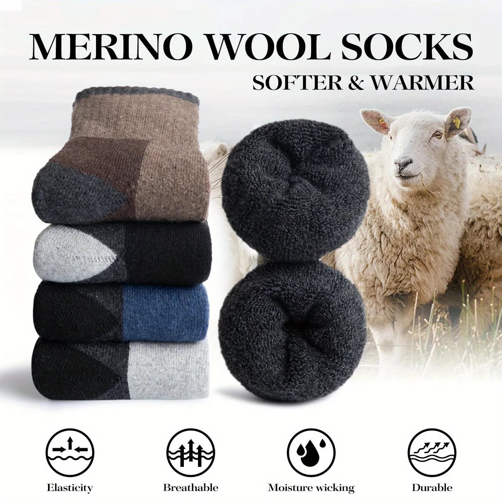 Chaussettes hiver laine mérinos épaisses chaudes respiration randonnée vélo pêche polyvalentes