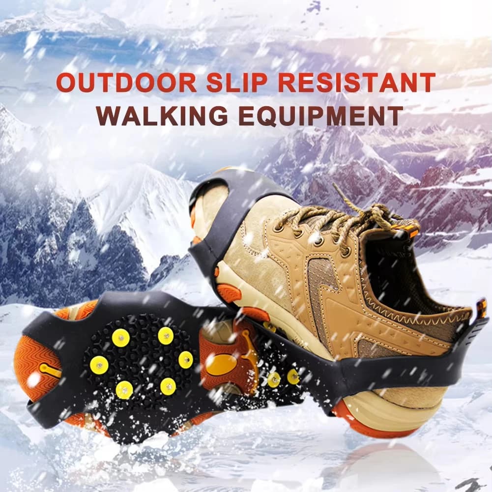 Crampons 10 dents pour chaussures randonnée pêche hiver - Couvre-chaussures anti-dérapant neige