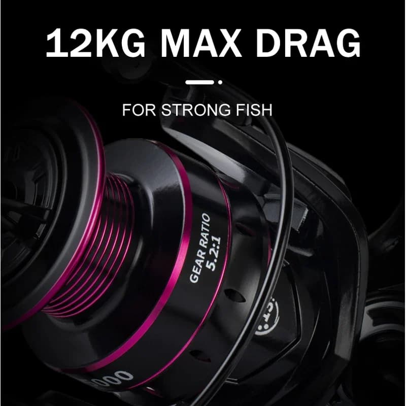 Moulinet spinning 8KG-12KG max drag, carrosserie métal, ratio 5.2:1, pour pêche eau douce et salée