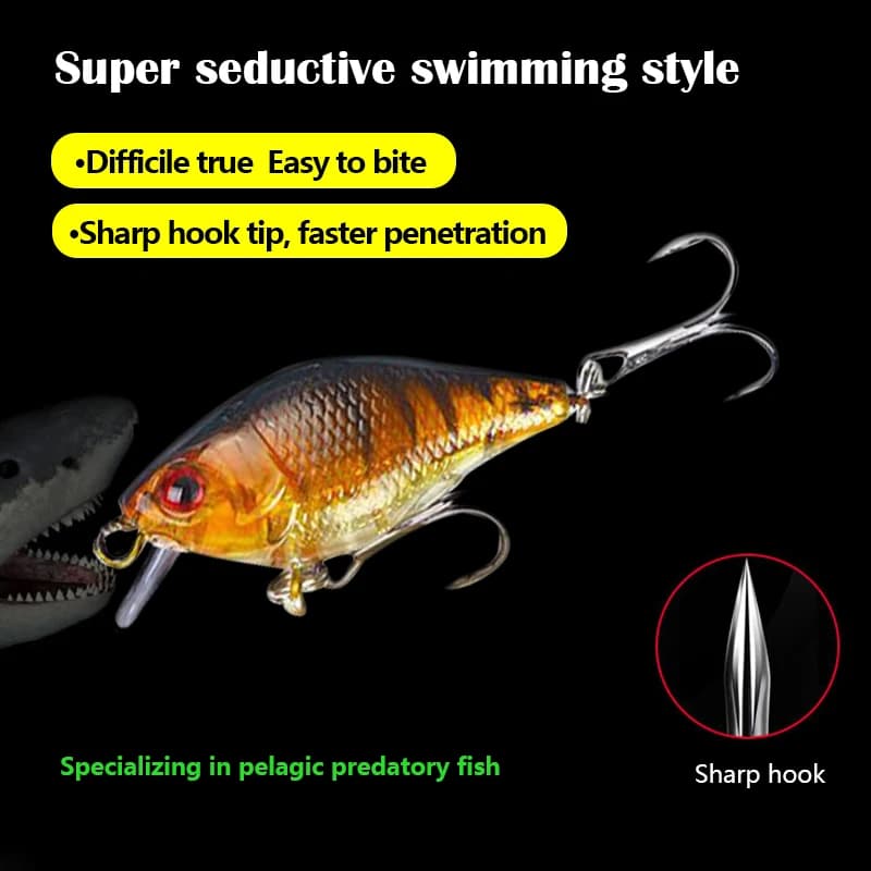 Leurre de pêche dur VIB 7.5cm 10.2g avec yeux 3D, leurre coulant crankbait pour carnassiers