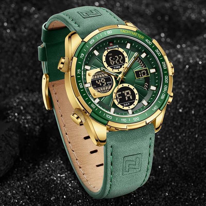 Montre militaire homme NAVIFORCE sport étanche quartz chronographe cuir montre bracelet homme