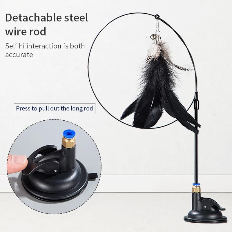 Jouet interactif chat sans mains - Canne à pêche plume oiseau ventouse - Jouet chat stimulant