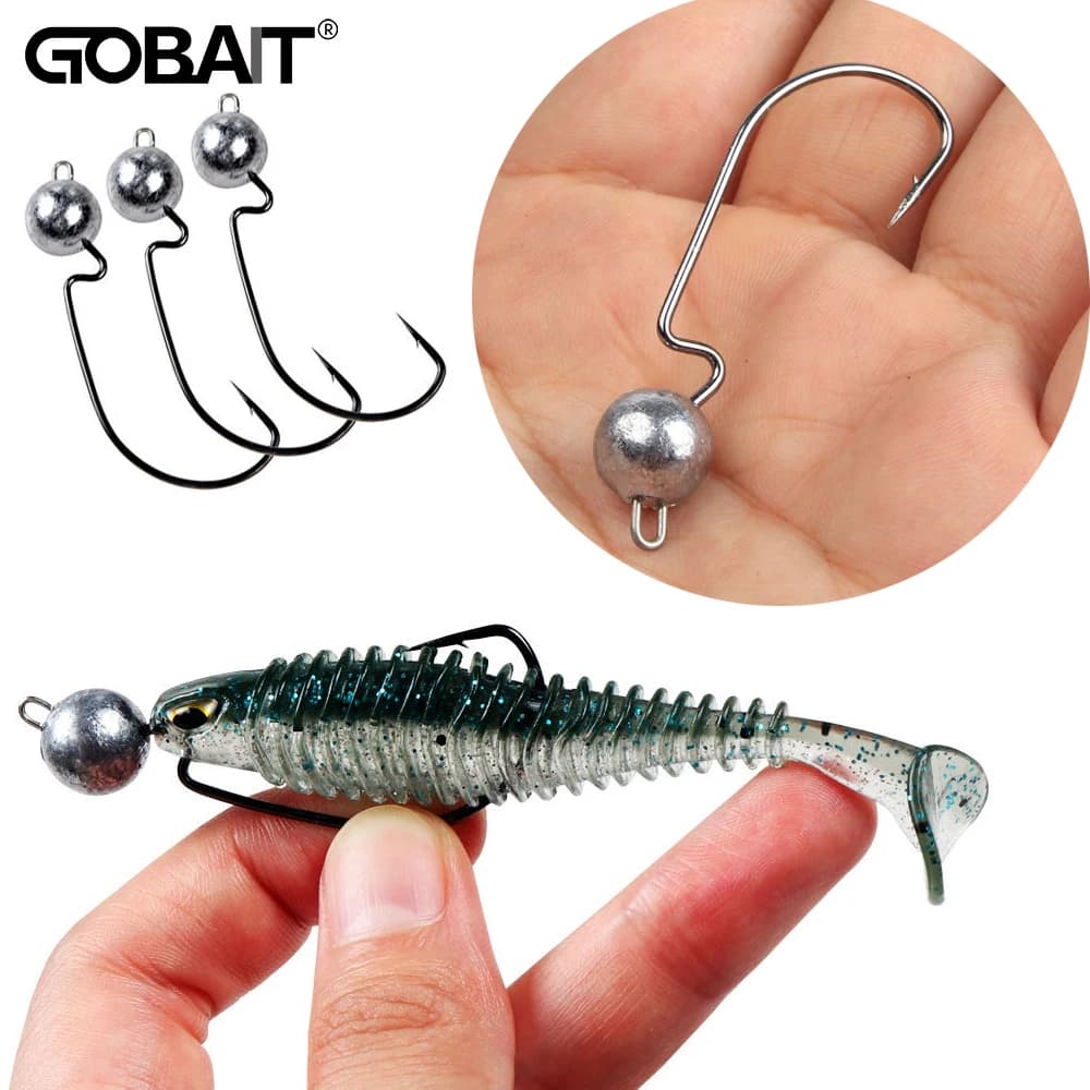 Hameçons plombés 3.5g à 14g pour pêche au leurre souple angle offset pointe barbelée