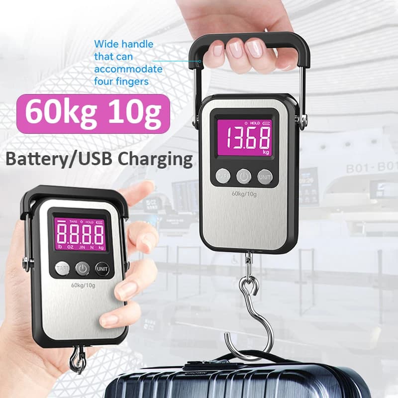 Balance numérique portable 60kg 10g pour bagages - Pêche avec chargeur USB et crochet