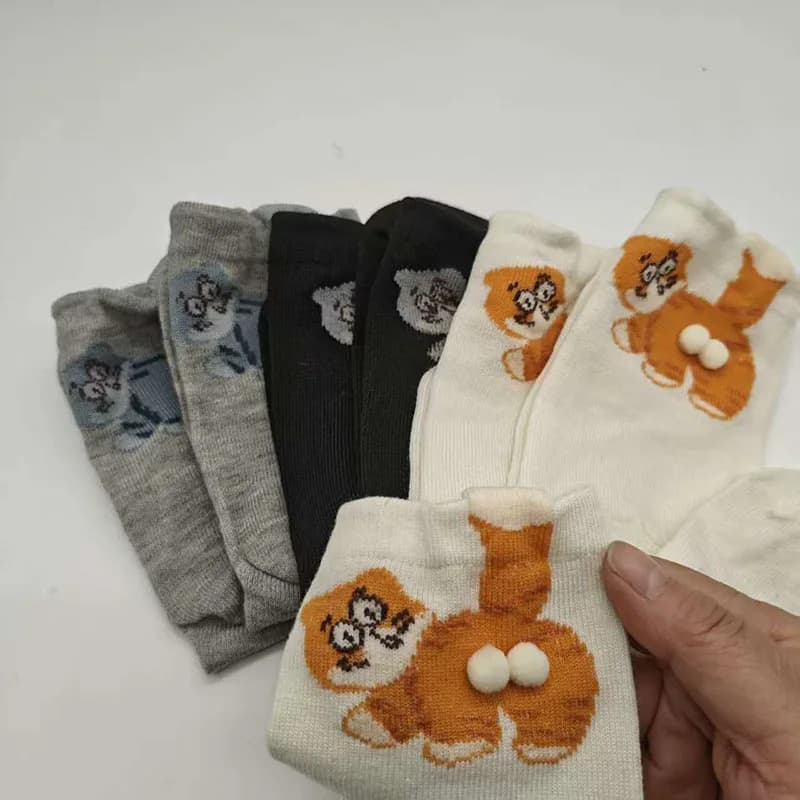 Chaussettes couple mi-mollet imprimé chat 3D unisex confortables respirantes coton doux