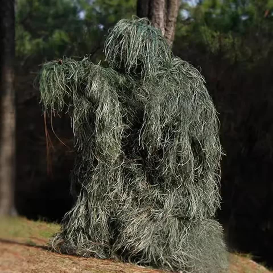 Ensemble 5 pièces camouflage herbe fanée ghillie veste pantalon chasse pêche complet