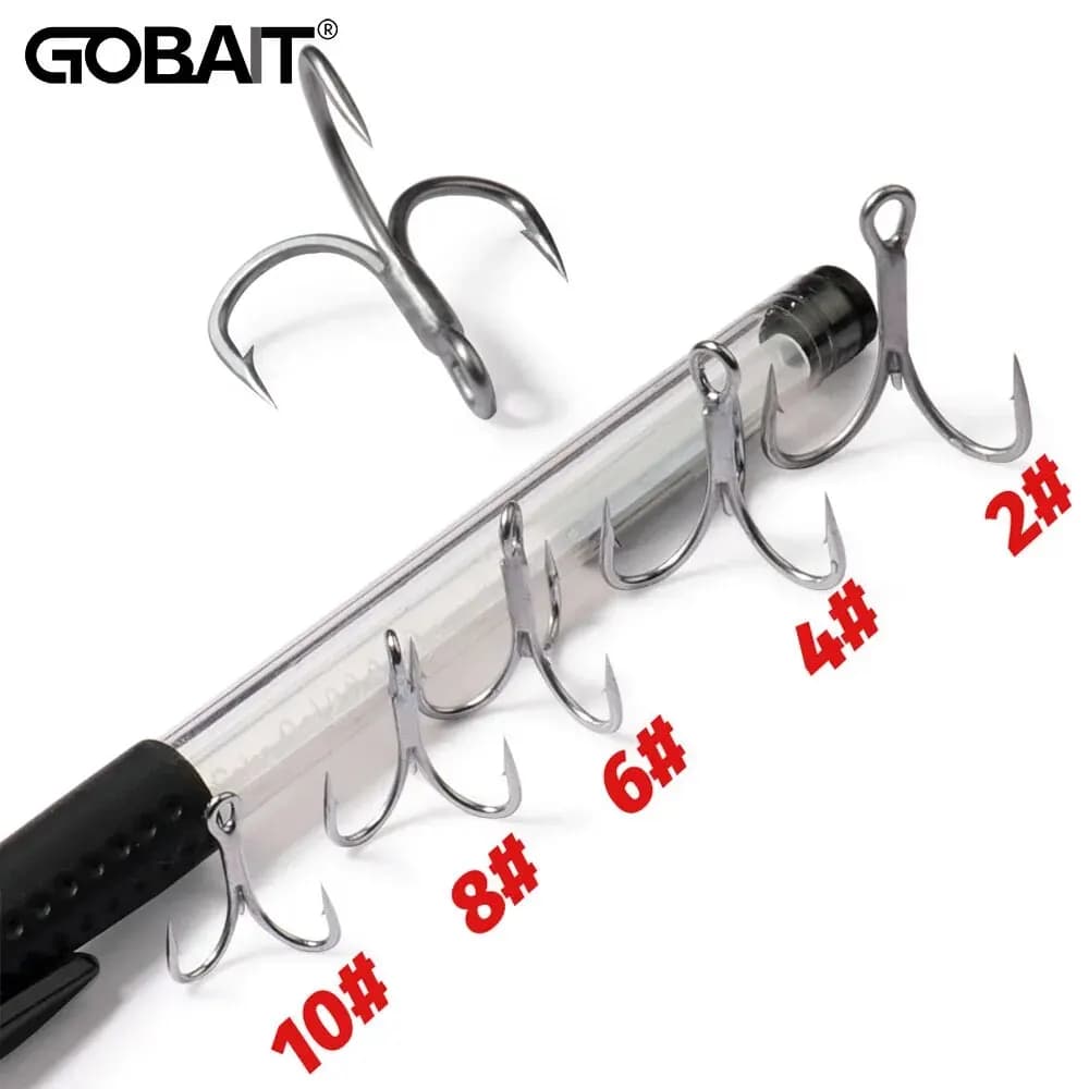Hameçons triples GOBAIT 20 pièces tailles 2 à 10 - Acier carbone nickelé anti-rouille pour pêche