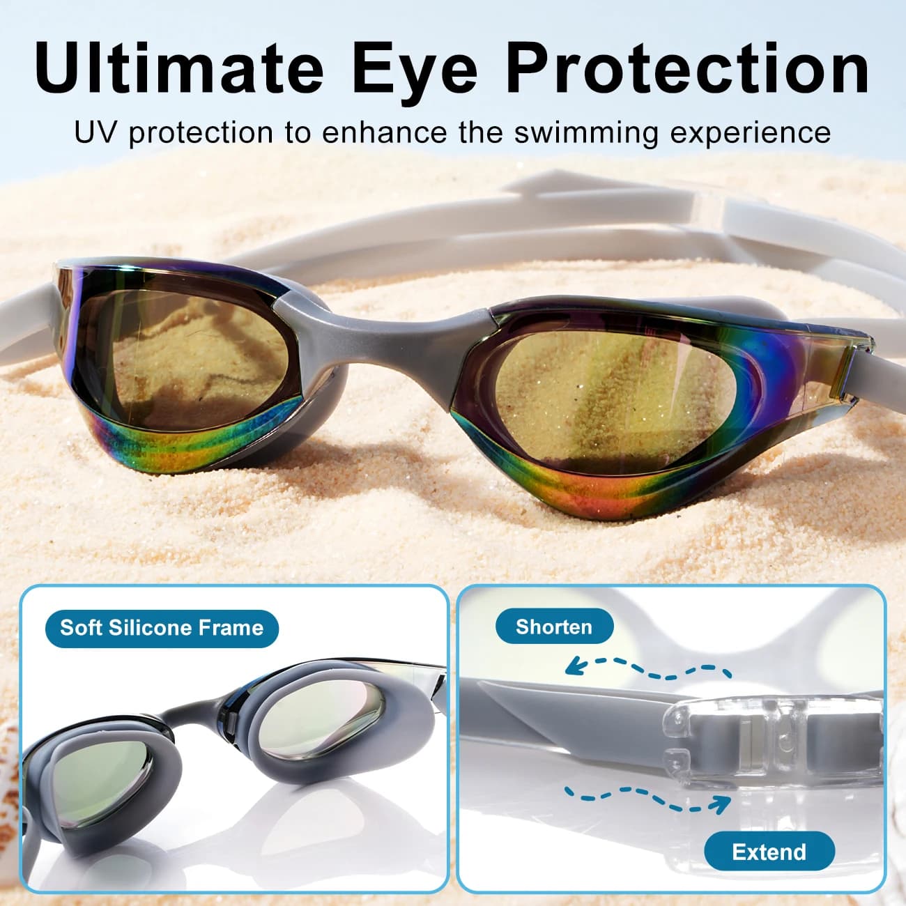Lunettes de natation adultes anti-buée UV protection silicone doux étanches piscine eau libre