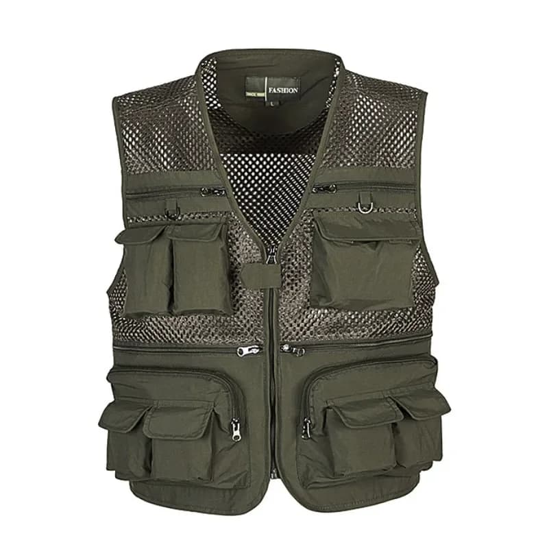 Gilet pêche grande taille mesh respirant multi-poches cargo séchage rapide pêche sportive été
