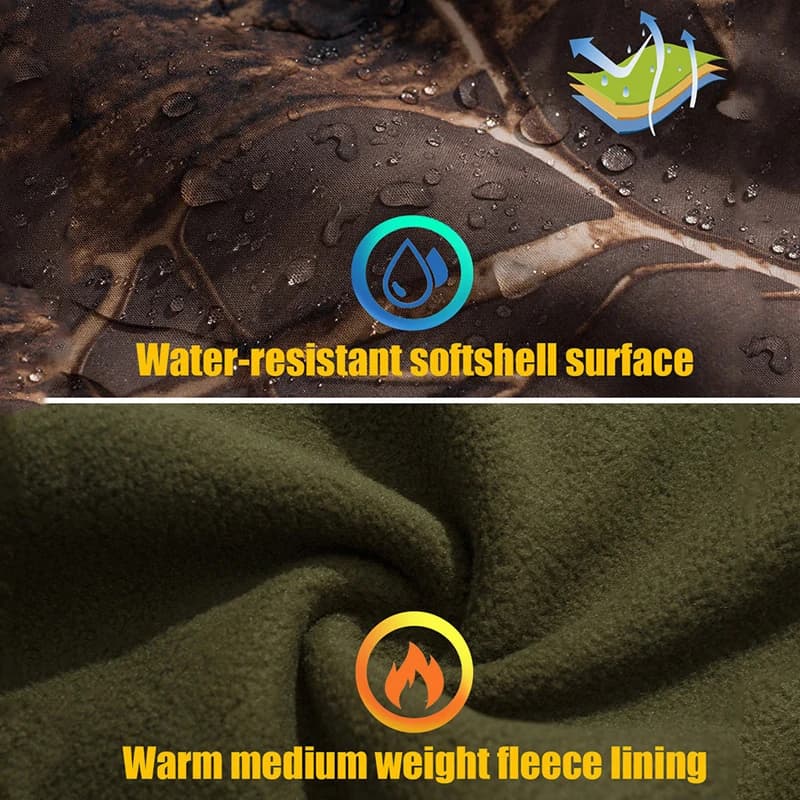 Veste de pêche camouflage silencieuse imperméable - Softshell polaire pour pêche discrète