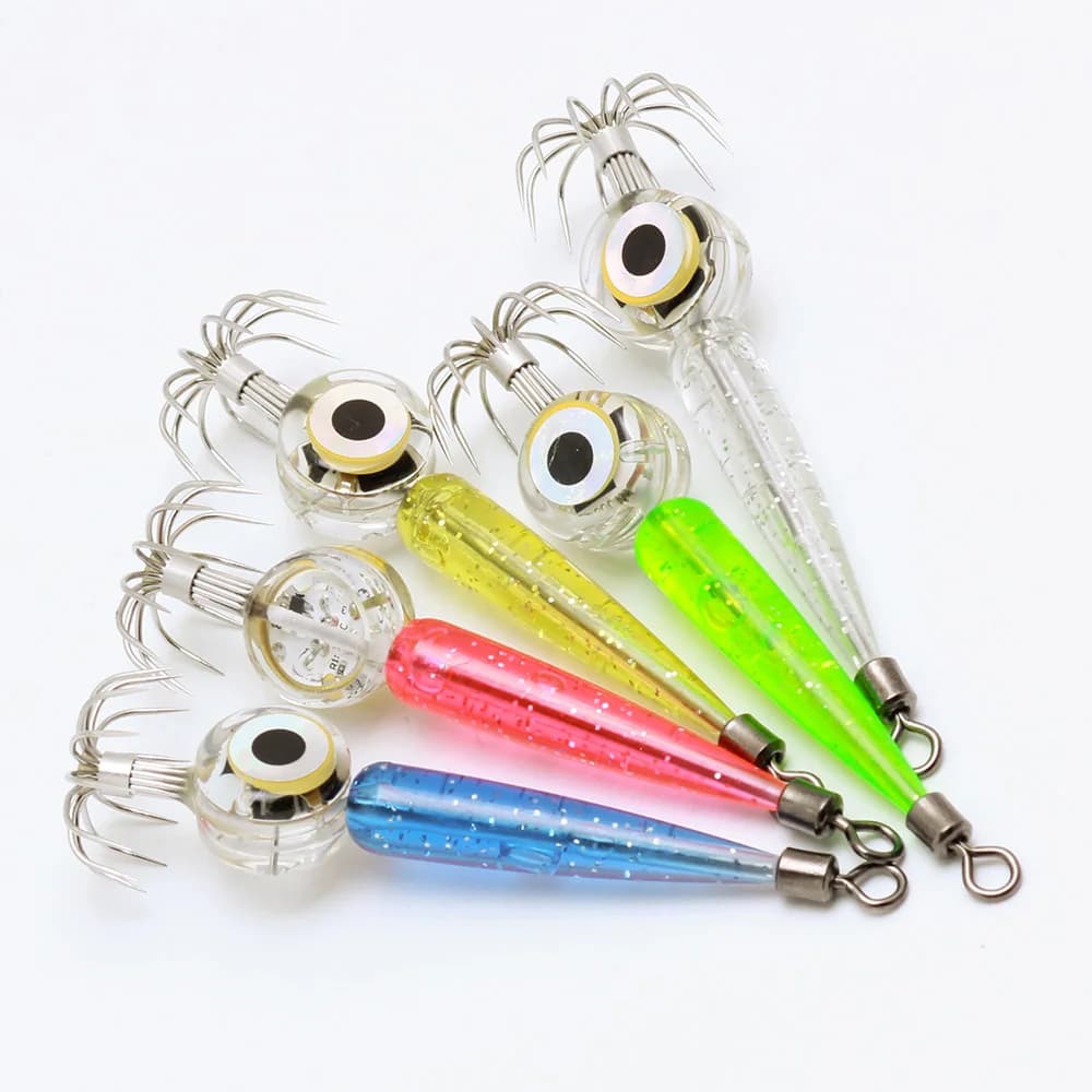 Hameçon leurre calmar lumineux LED pour la pêche en mer, avec accessoires lumière sous-marine et hameçon parapluie