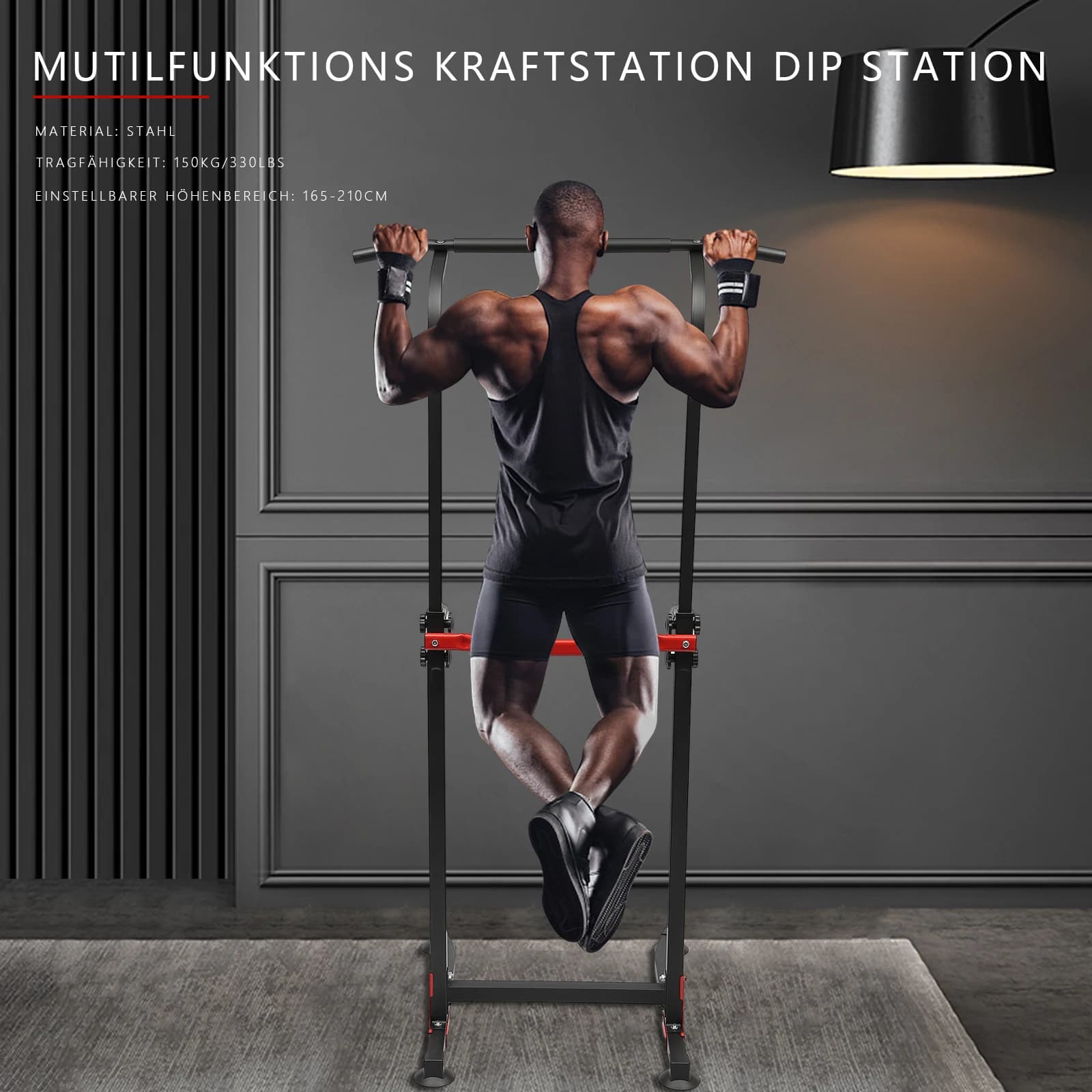 Tour de force multifonction station dips 150kg charge ajustable 10 niveaux barre traction station complète musculation