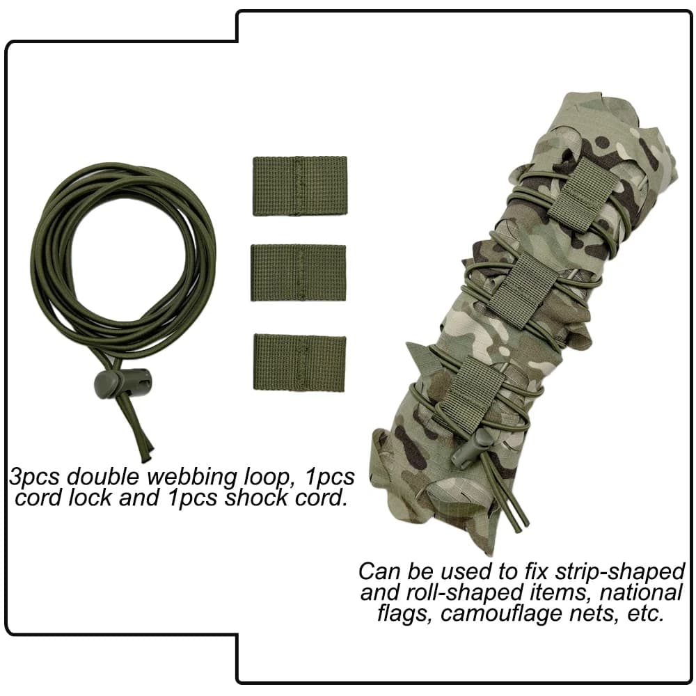 Kit corde élastique tactique rangement pêche - Corde bungee fixation Molle filet camouflage