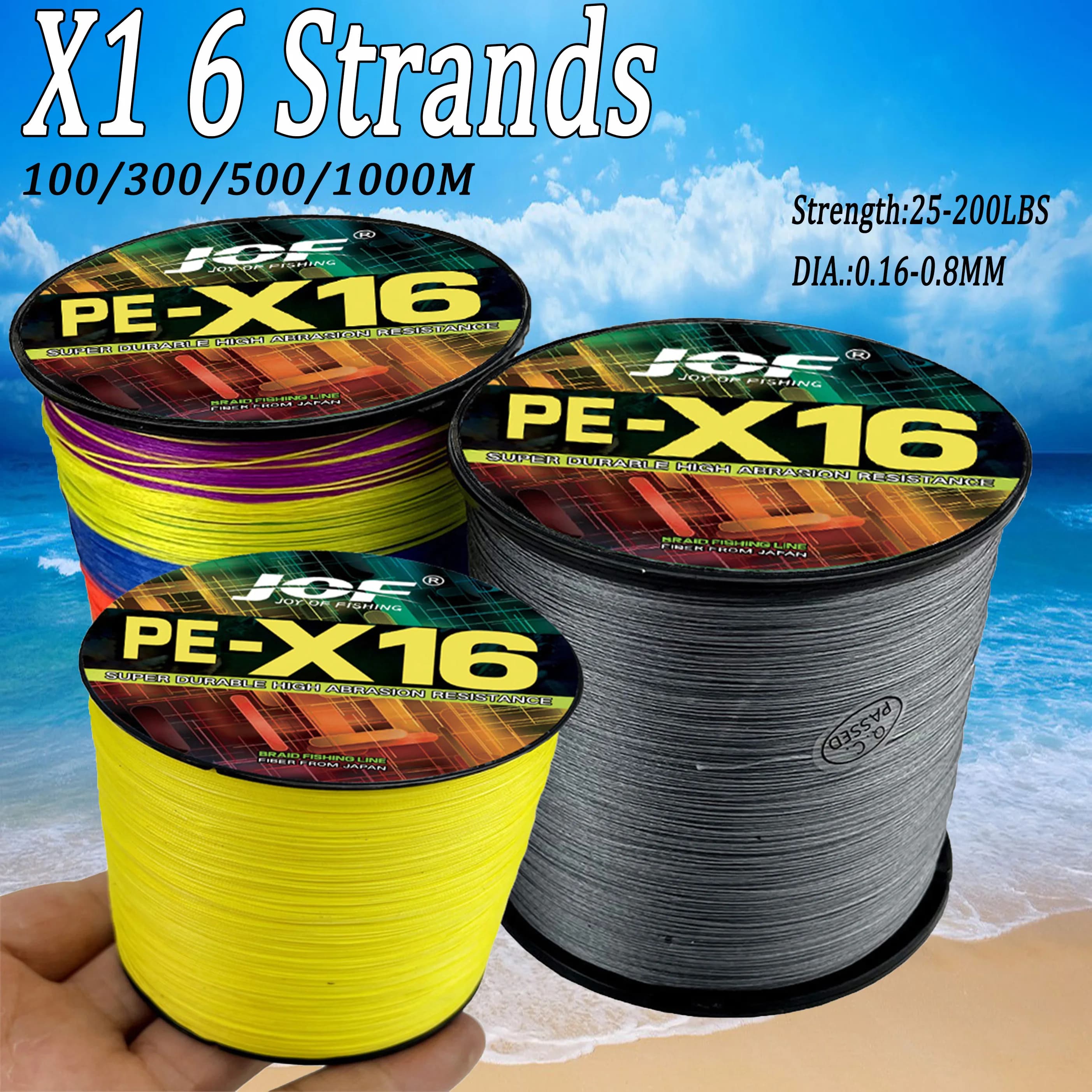 Ligne tressée 16 brins X16 super résistante 25-200LBS hollow core 100-1000M pour pêche sportive