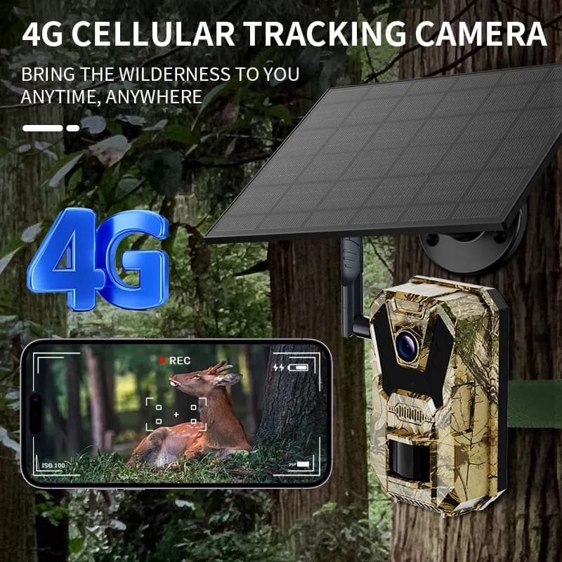 Caméra de chasse 4G solaire extérieure waterproof - Détection de mouvement et vision nocturne infrarouge
