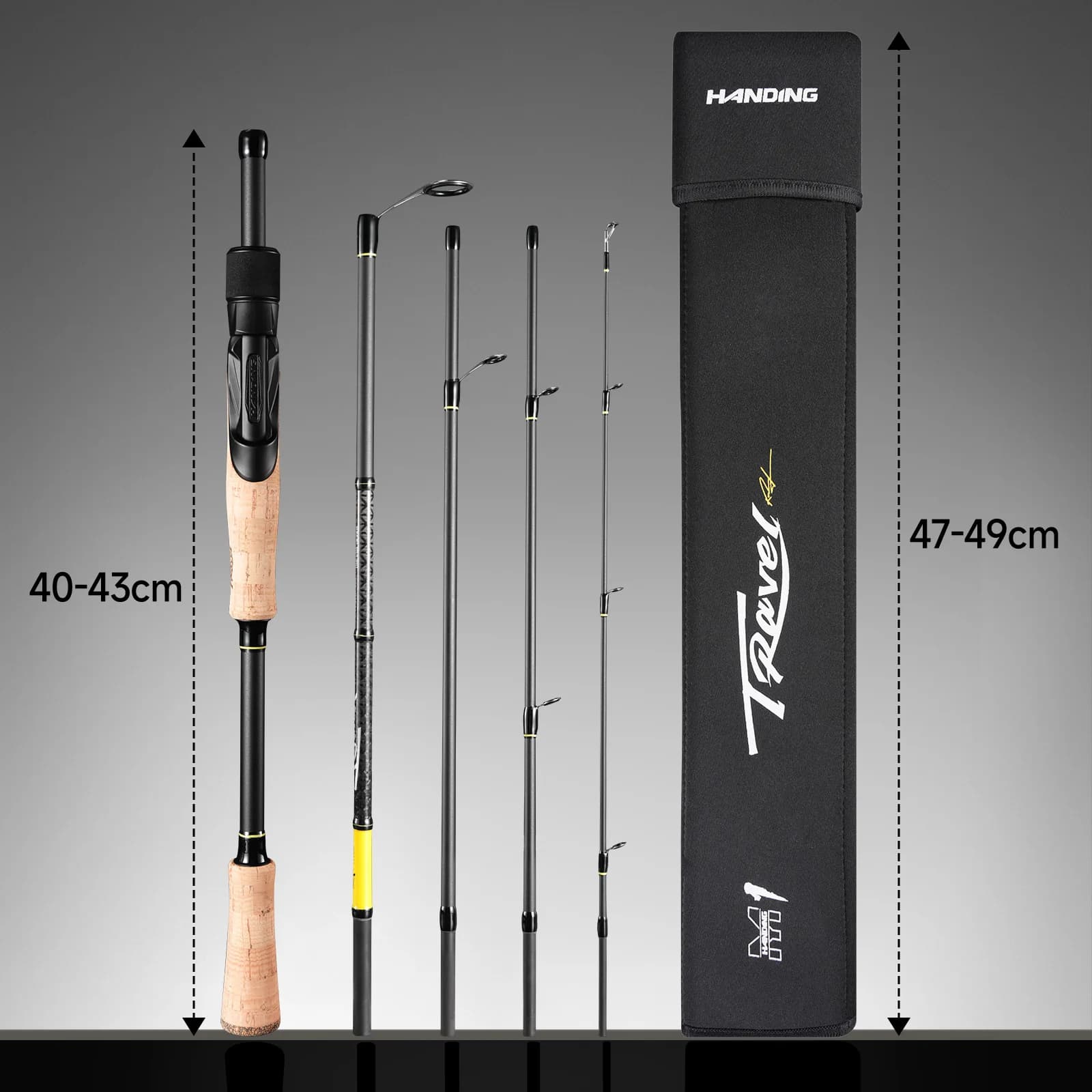 Canne voyage 40-43cm 5-6 sections HANDING - Canne portable rapide avec anneaux Seaguide pour pêche nomade