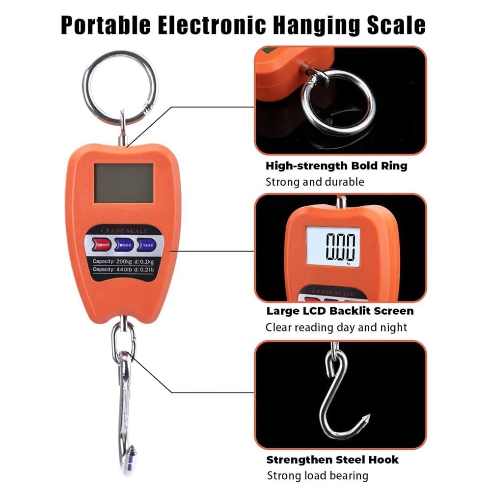 Balance digitale suspendue 200kg écran LED pour peser gros poissons et équipements de pêche