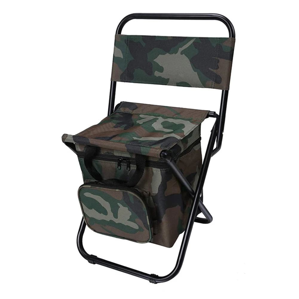 Chaise pliante portable avec glacière compacte et dossier pour camping pêche randonnée
