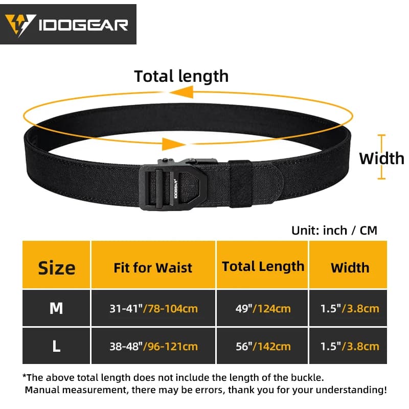 Ceinture tactique IDOGEAR 1.5 pouces rigide avec boucle ratchet pour IPSC USPSA IDPA