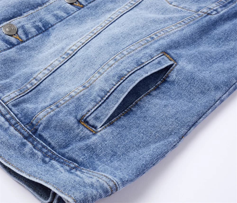 Veste cargo denim sans manches homme - Multi-poches pêche - Veste jeans lavé fashion