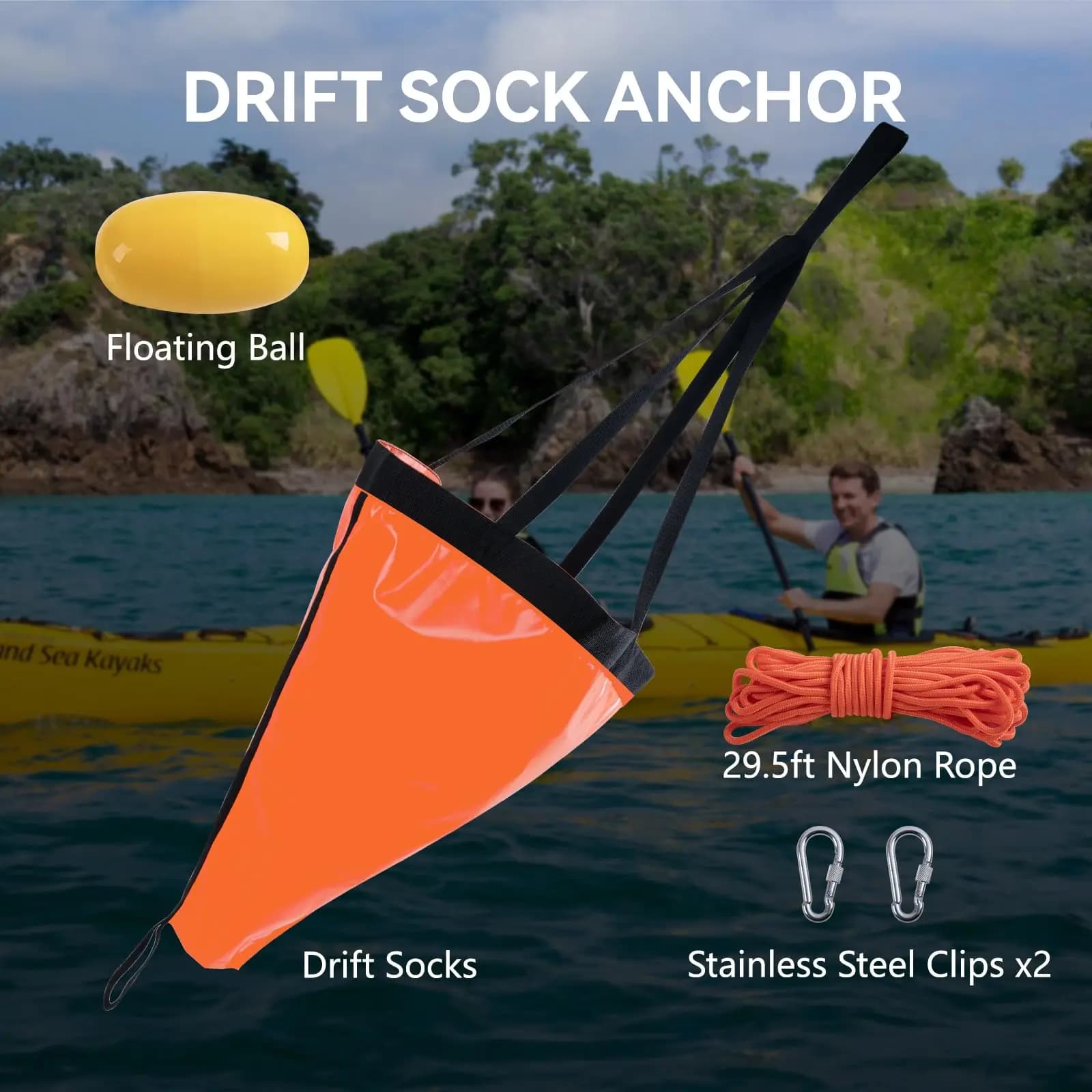 Ancre dérivante drift sock 19 à 53 pouces avec corde 30ft - pour pêche kayak et bateau trolling