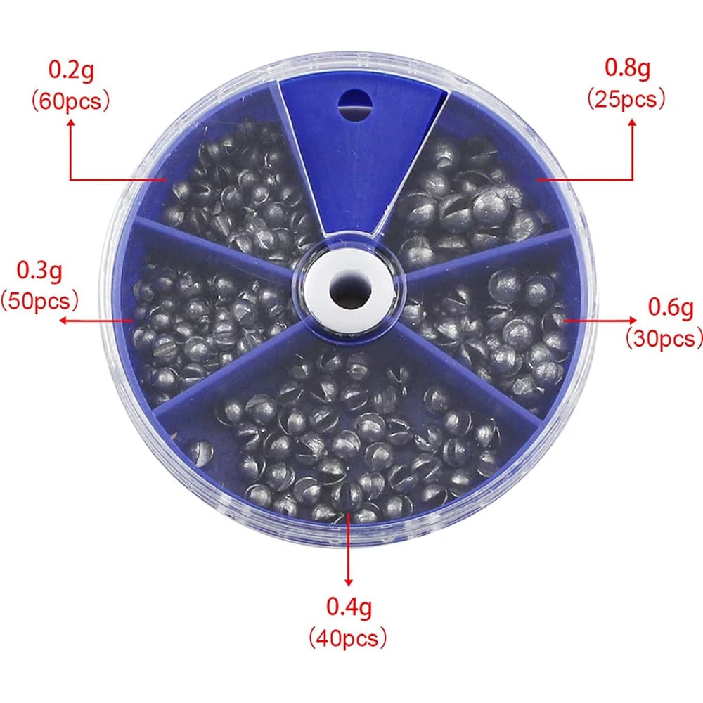 205pcs Fishing Weights Sinkers Kit Lead Split Shot Fishing Line Sinkers 5 Sizes 