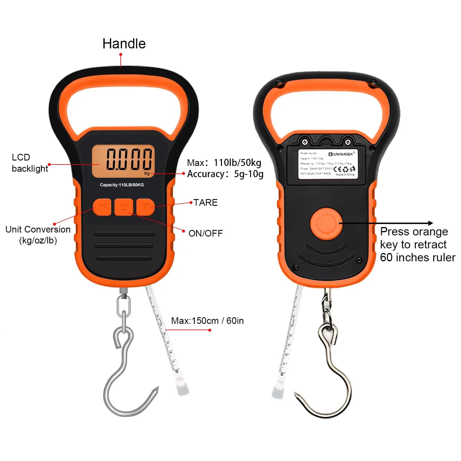 Balance numérique pêche 50kg avec pince à lèvres - Écran LCD rétroéclairé pour pesée précise poissons