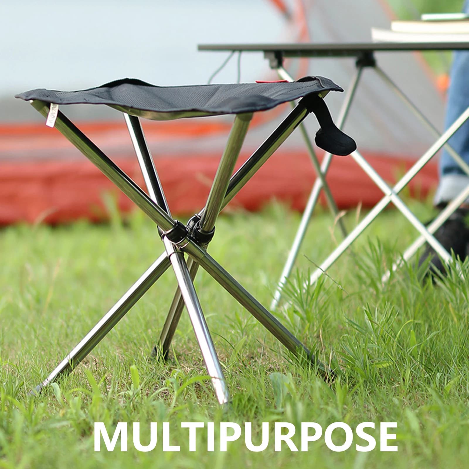 Tabouret de pêche pliant ultraléger en acier inoxydable pour camping et voyage compact