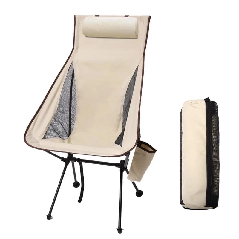 Chaise de pêche pliante avec appui-tête léger en alliage d'aluminium pour camping et extérieur