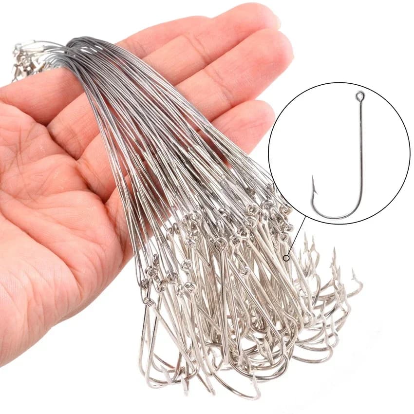 Leurre anti-morsure acier 15cm avec émerillon et hameçon pour ligne de pêche carnassier