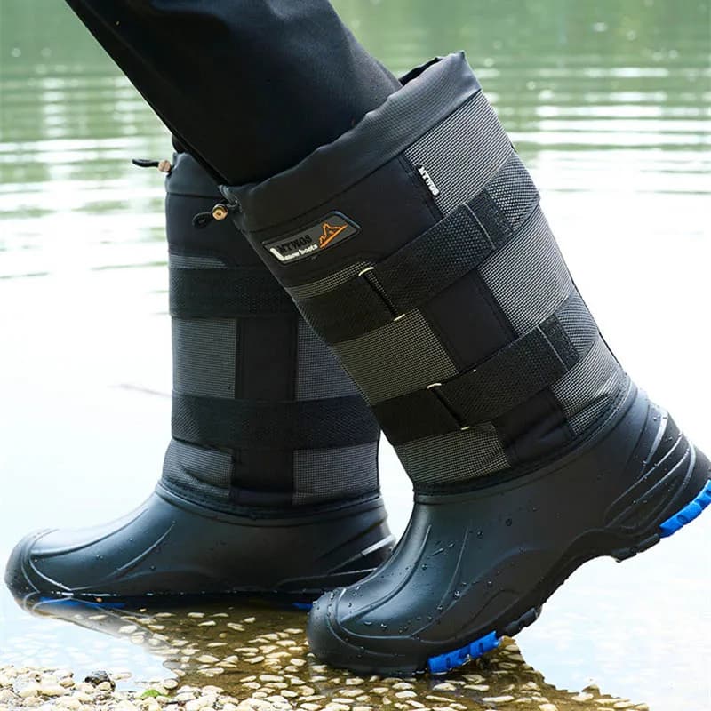 Chaussures de pêche hivernales étanches avec clous en acier - Bottes de wading chaudes pour randonnée et chasse
