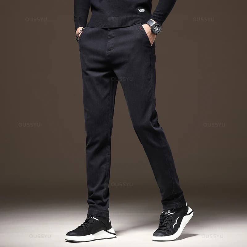 Pantalon cargo stretch MINGYU homme - Coupe slim coton épais pêche automne hiver