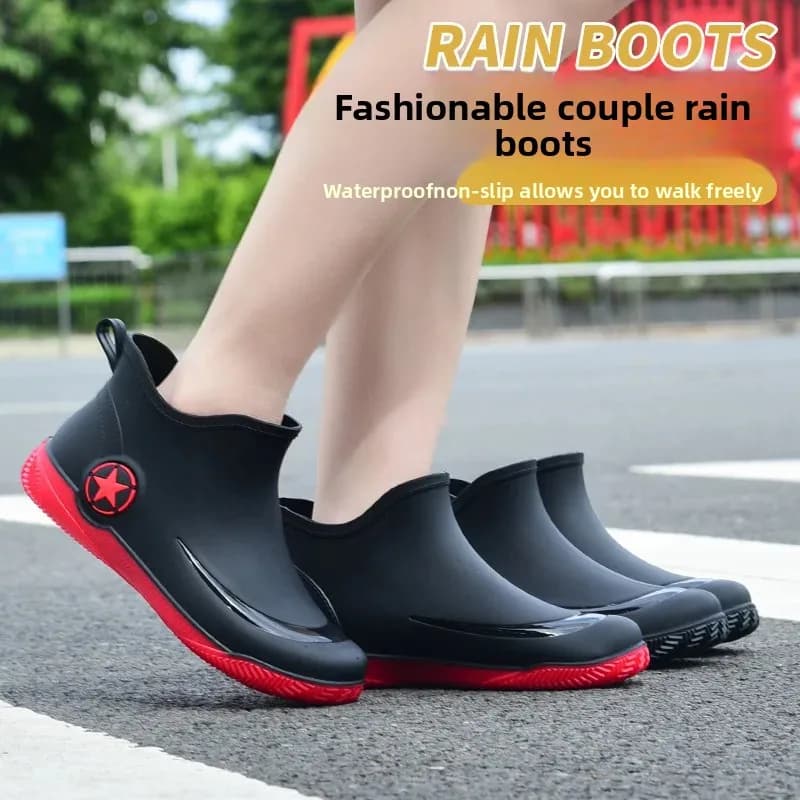 Bottes de pluie mode homme basse sans lacets antidérapantes pêche confort PVC